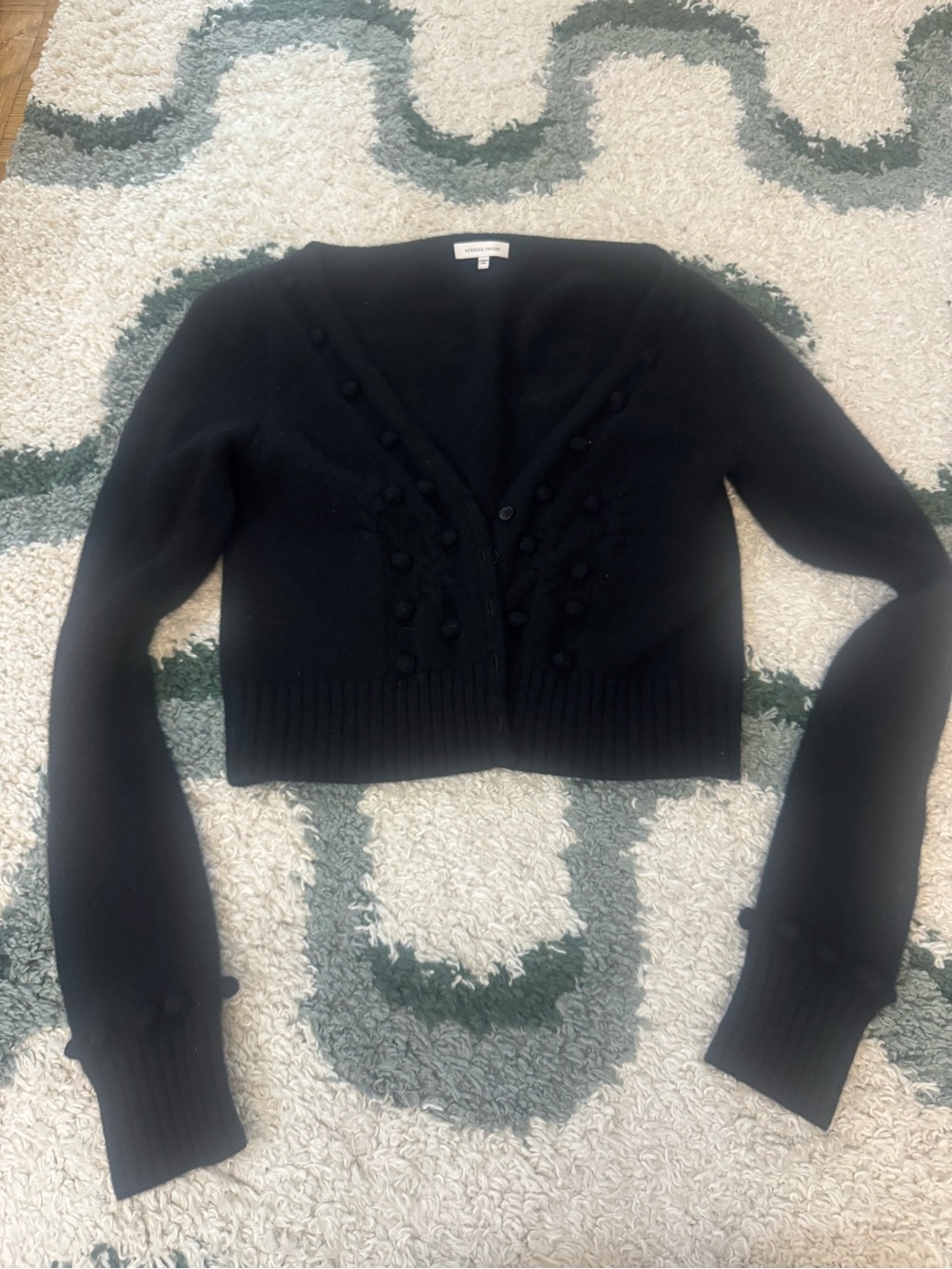 Rebecca Taylor Black Cropped Pom-Pom Cardigan